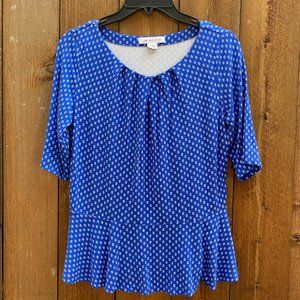 Liz Claiborne blouse // Royal blue squares // Gathered neck // Sz S // NWOT